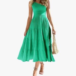 Women’s One Shoulder Green Knit Midi Dress